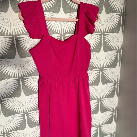 Hot Pink Simple Ruffle Tank Top Dress - Size: Small | Sun Dress - Picture 6 of 6